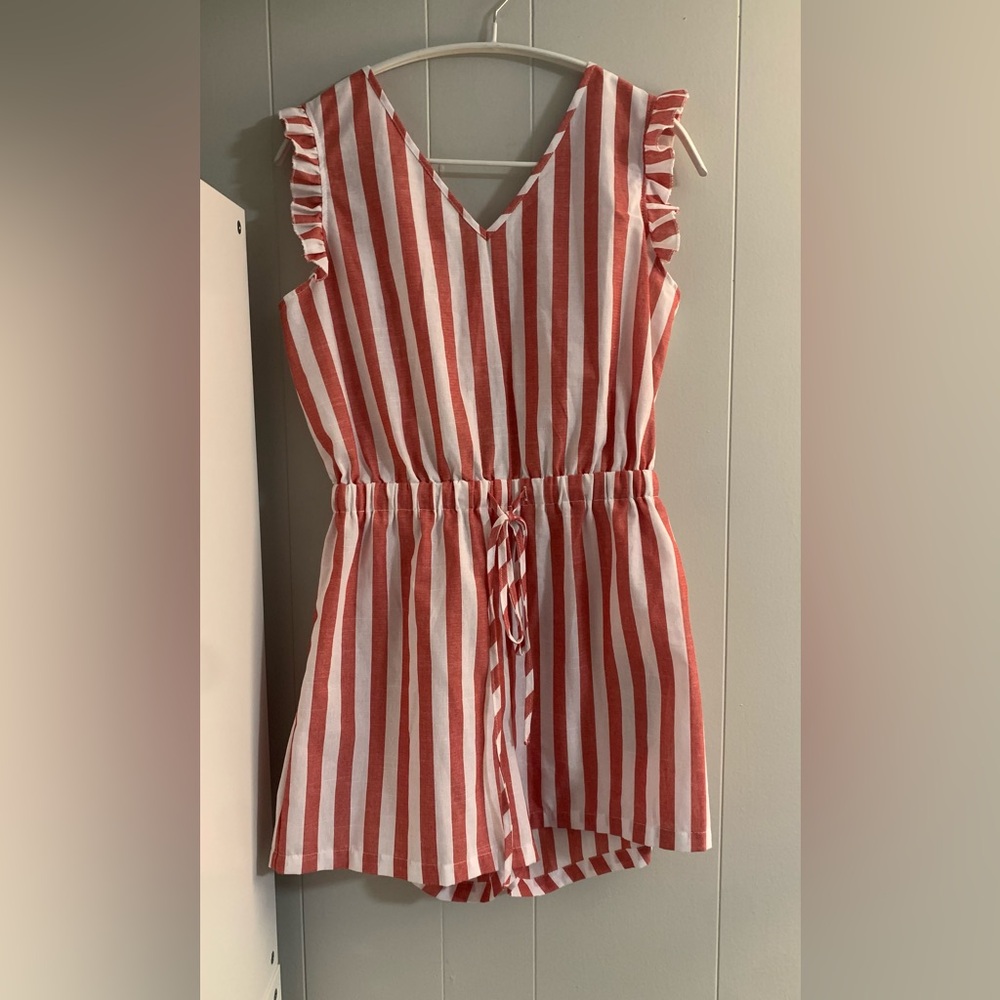 Red and White Striped Sleeveless Romper